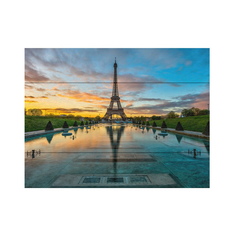 Wall Art 12 x 16 Inches Titled Sunrise in Paris Ready to Hang Printed on Wooden Planks Image 2