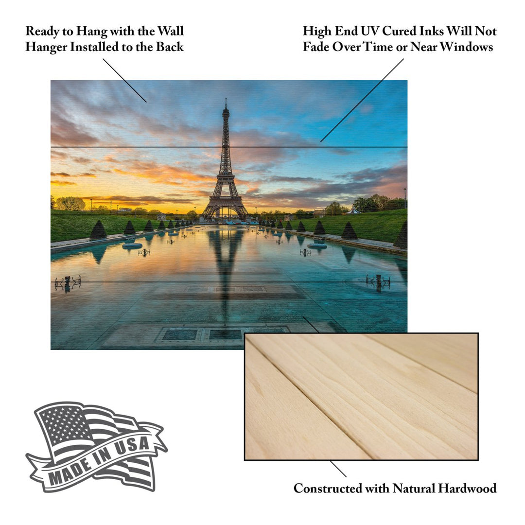 Wall Art 12 x 16 Inches Titled Sunrise in Paris Ready to Hang Printed on Wooden Planks Image 5
