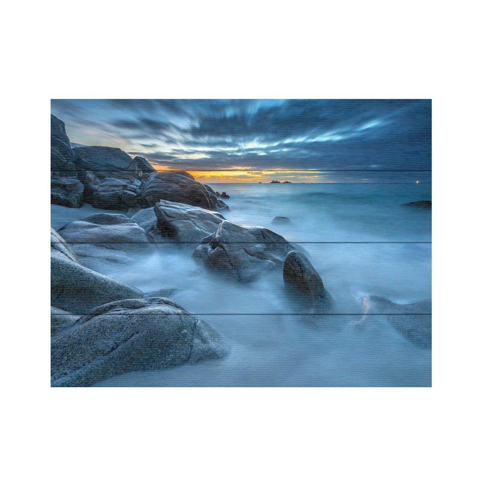 Wall Art 12 x 16 Inches Titled Blue Hour for a Blue Ocean Ready to Hang Printed on Wooden Planks Image 2