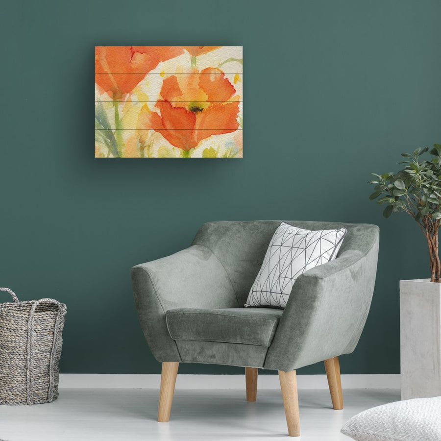 Wall Art 12 x 16 Inches Titled Field of Poppies Golden Ready to Hang Printed on Wooden Planks Image 1