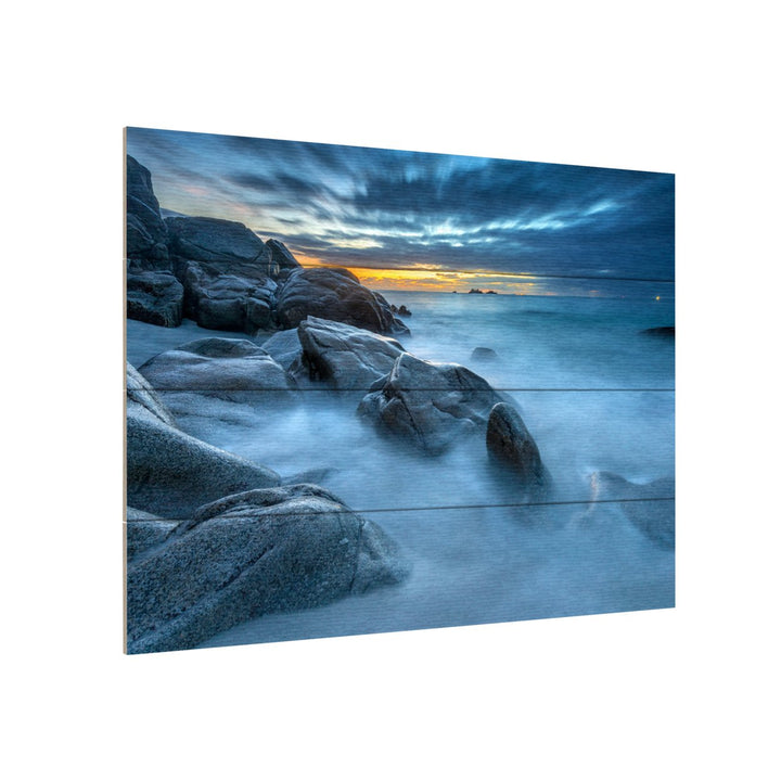 Wall Art 12 x 16 Inches Titled Blue Hour for a Blue Ocean Ready to Hang Printed on Wooden Planks Image 3