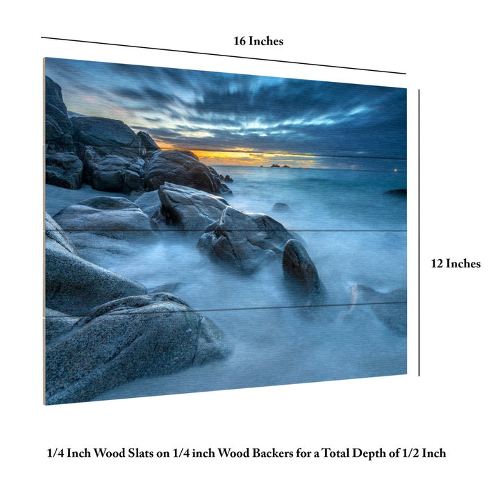 Wall Art 12 x 16 Inches Titled Blue Hour for a Blue Ocean Ready to Hang Printed on Wooden Planks Image 6