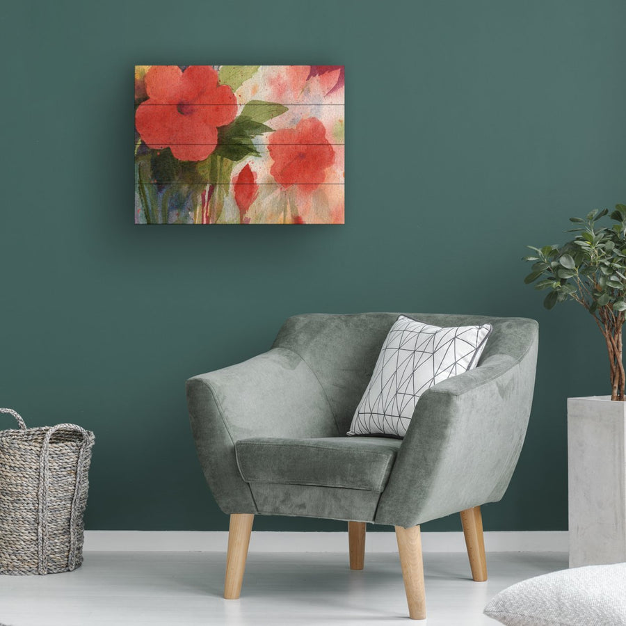 Wall Art 12 x 16 Inches Titled Red Blossoms Ready to Hang Printed on Wooden Planks Image 1