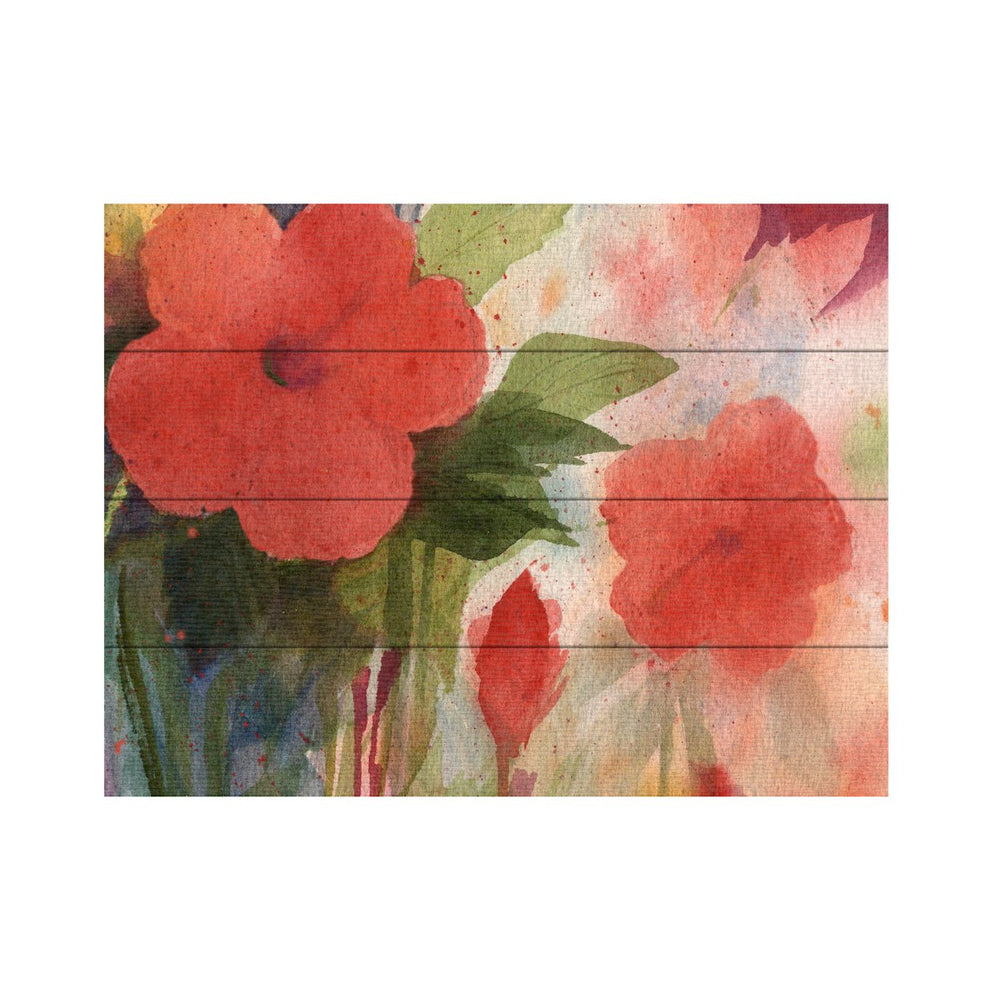 Wall Art 12 x 16 Inches Titled Red Blossoms Ready to Hang Printed on Wooden Planks Image 2