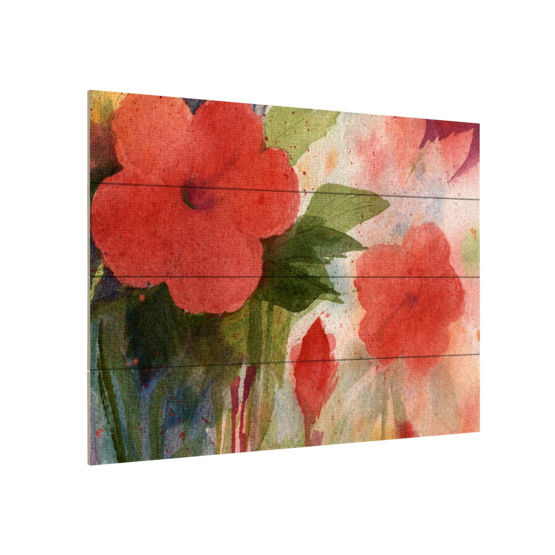 Wall Art 12 x 16 Inches Titled Red Blossoms Ready to Hang Printed on Wooden Planks Image 3