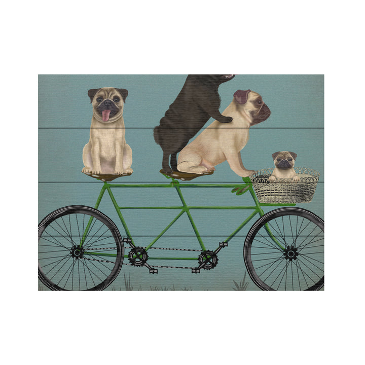 Wall Art 12 x 16 Inches Titled Pug Tandem Ready to Hang Printed on Wooden Planks Image 2