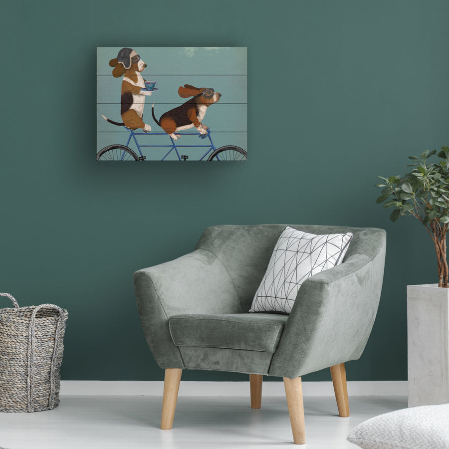 Wall Art 12 x 16 Inches Titled Basset Hound Tandem Ready to Hang Printed on Wooden Planks Image 1