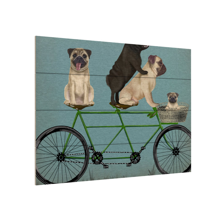 Wall Art 12 x 16 Inches Titled Pug Tandem Ready to Hang Printed on Wooden Planks Image 3