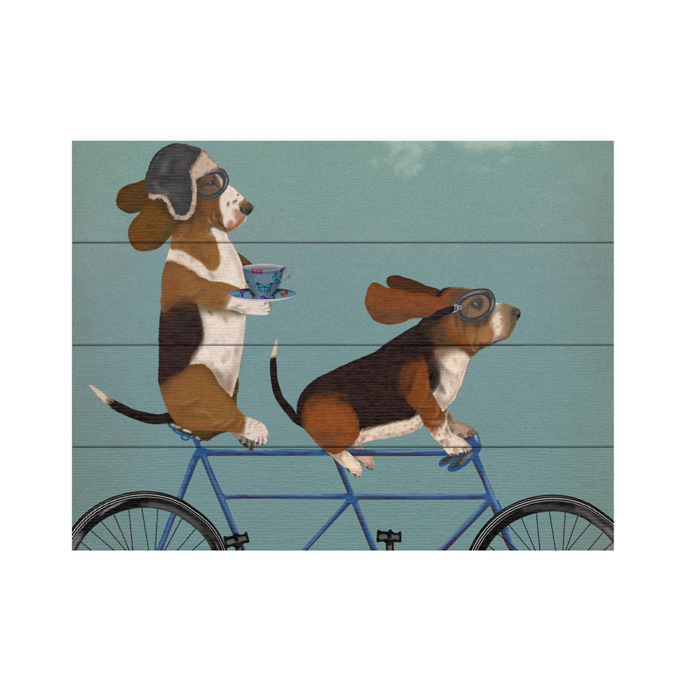 Wall Art 12 x 16 Inches Titled Basset Hound Tandem Ready to Hang Printed on Wooden Planks Image 2