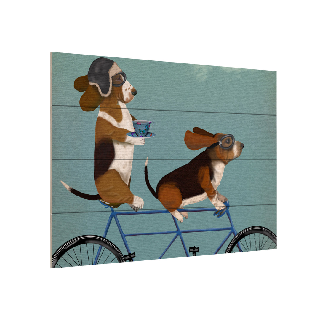 Wall Art 12 x 16 Inches Titled Basset Hound Tandem Ready to Hang Printed on Wooden Planks Image 3
