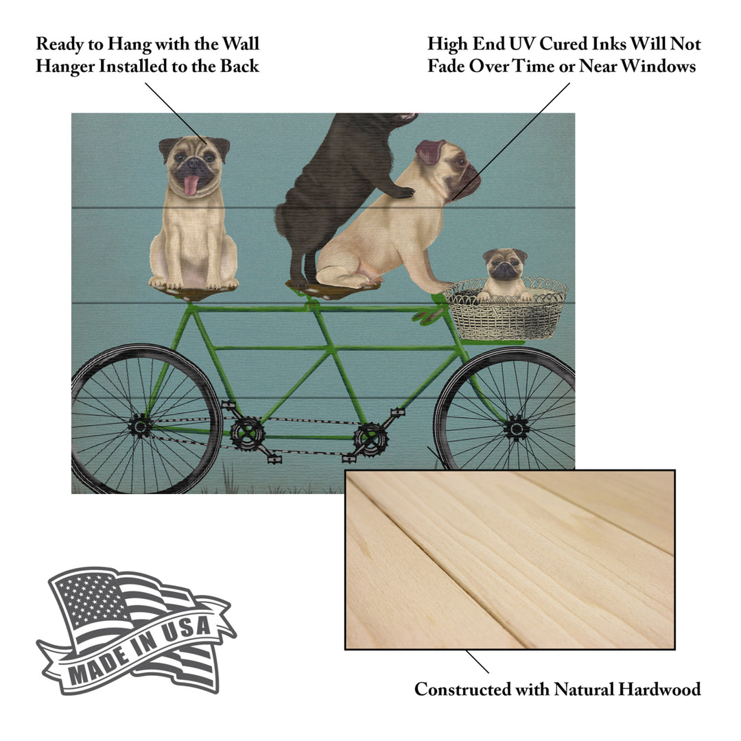 Wall Art 12 x 16 Inches Titled Pug Tandem Ready to Hang Printed on Wooden Planks Image 5