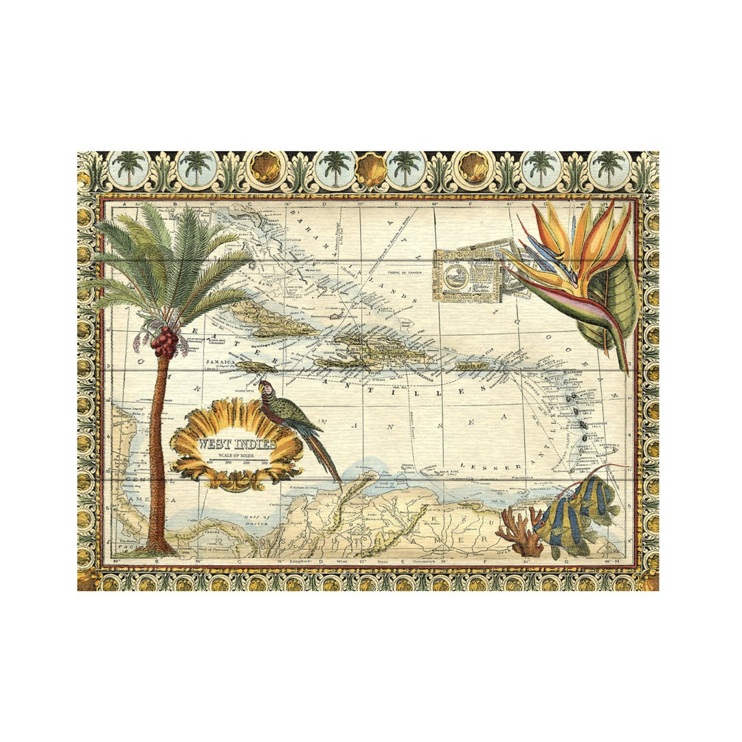 Wall Art 12 x 16 Inches Titled Tropical Map Of West Indies Ready to Hang Printed on Wooden Planks Image 2