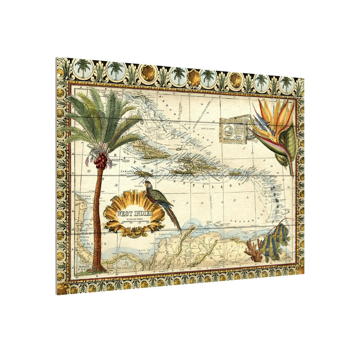 Wall Art 12 x 16 Inches Titled Tropical Map Of West Indies Ready to Hang Printed on Wooden Planks Image 3