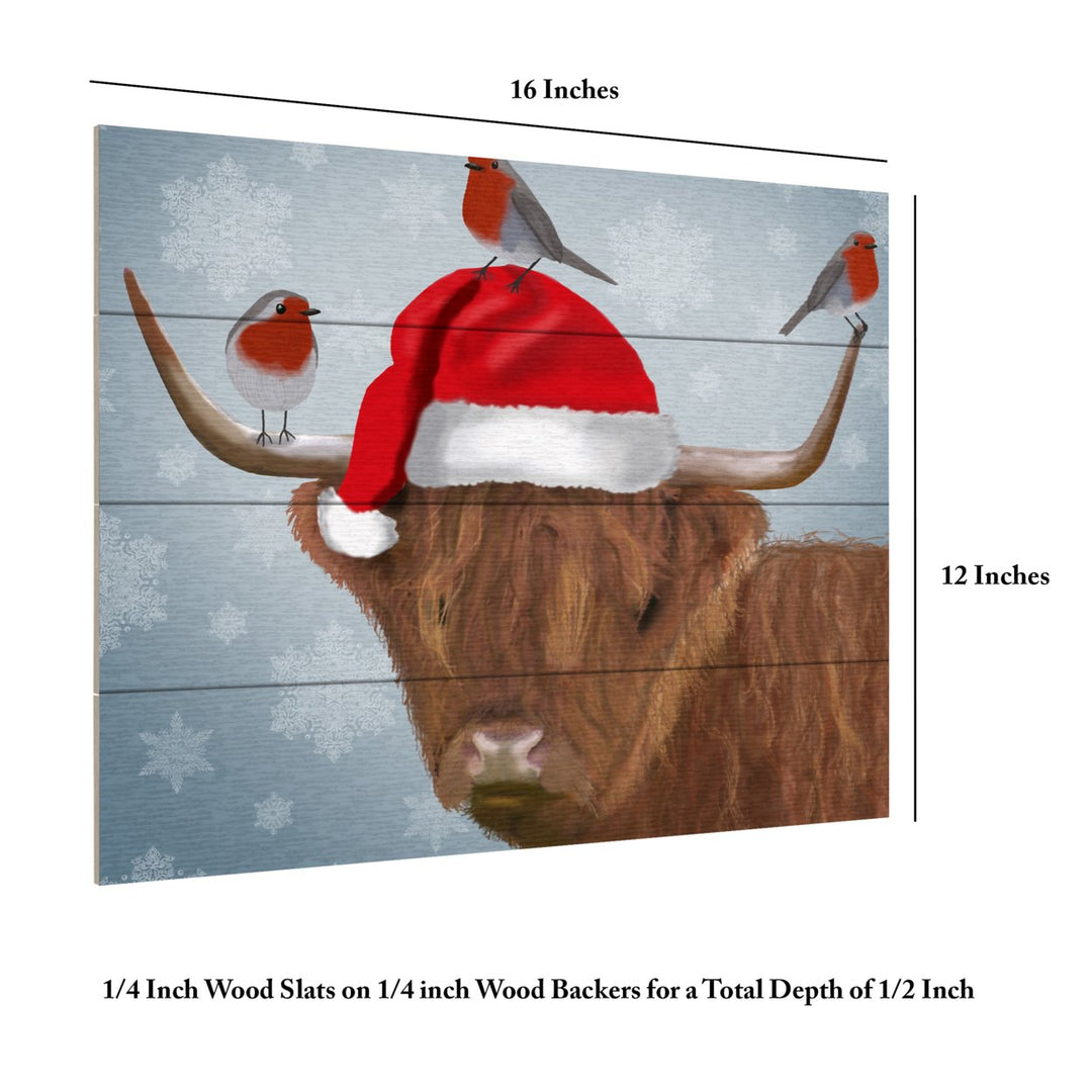 Wall Art 12 x 16 Inches Titled Highland Cow And Robins Ready to Hang Printed on Wooden Planks Image 6
