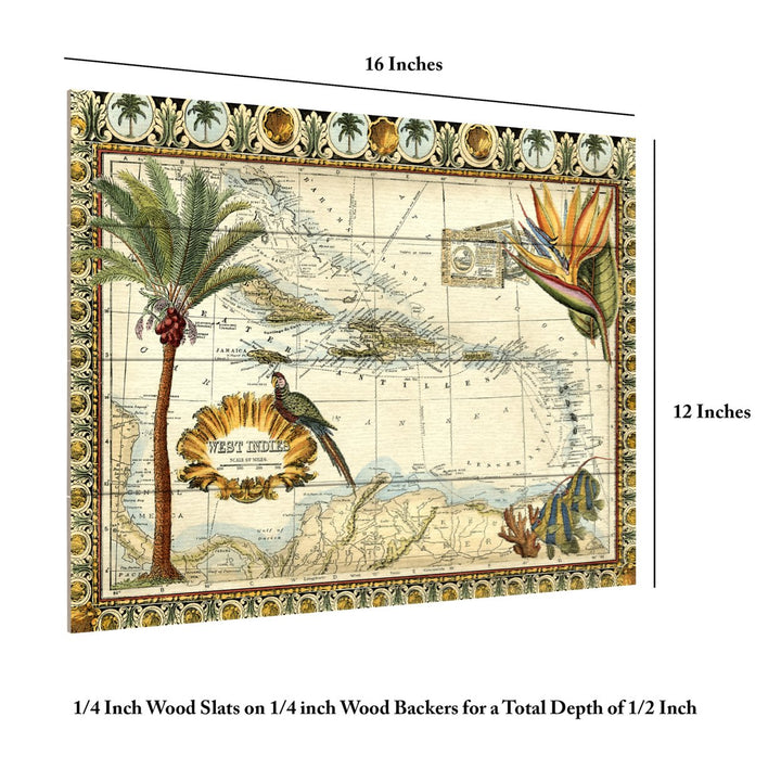 Wall Art 12 x 16 Inches Titled Tropical Map Of West Indies Ready to Hang Printed on Wooden Planks Image 6