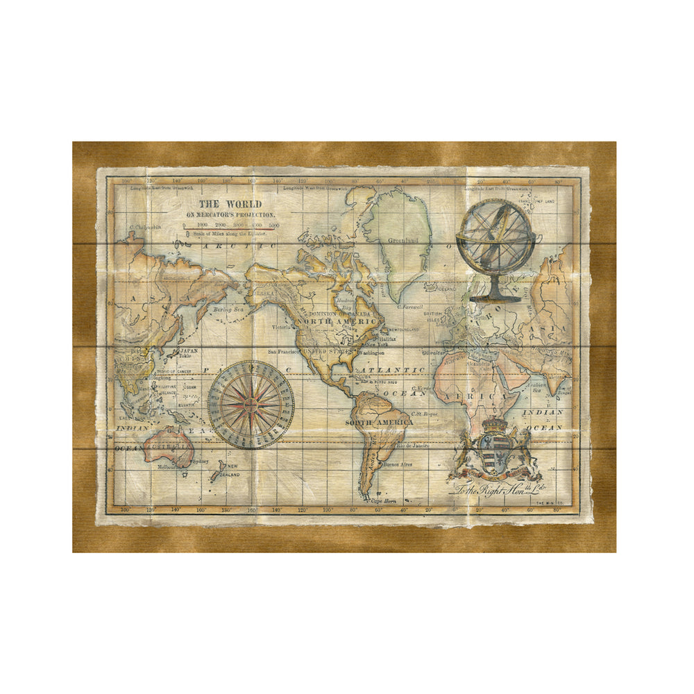 Wall Art 12 x 16 Inches Titled Antique World Map Framed Ready to Hang Printed on Wooden Planks Image 2