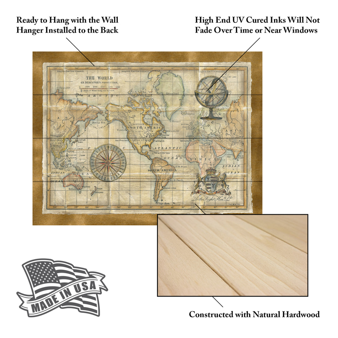 Wall Art 12 x 16 Inches Titled Antique World Map Framed Ready to Hang Printed on Wooden Planks Image 5