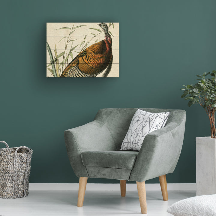 Wall Art 12 x 16 Inches Titled Audubon Wild Turkey Ready to Hang Printed on Wooden Planks Image 1