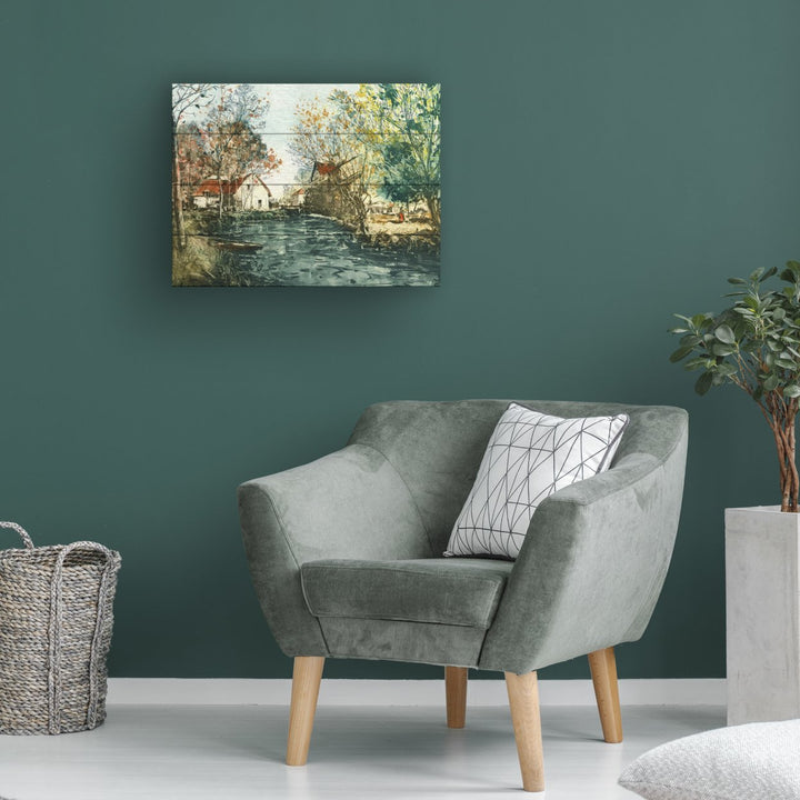 Wall Art 12 x 16 Inches Titled Autumn Landscape Iii Ready to Hang Printed on Wooden Planks Image 1