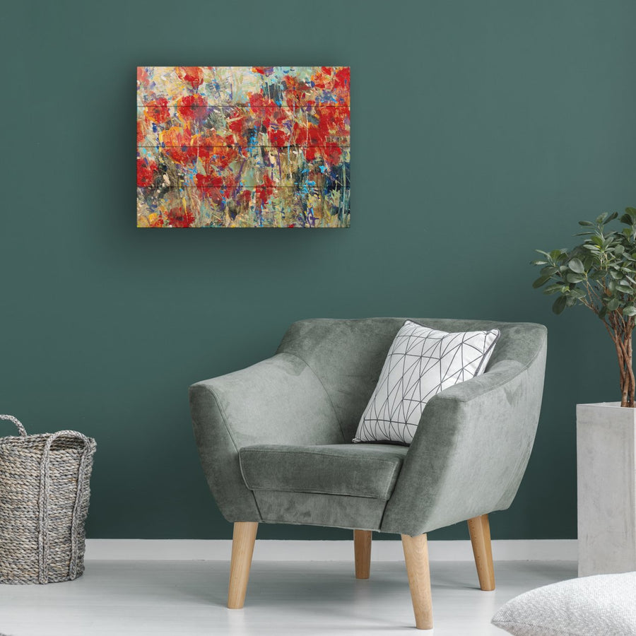 Wall Art 12 x 16 Inches Titled Red Poppy Field Ii Ready to Hang Printed on Wooden Planks Image 1