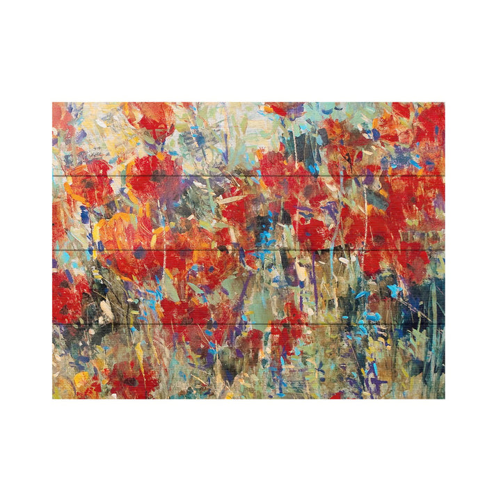 Wall Art 12 x 16 Inches Titled Red Poppy Field Ii Ready to Hang Printed on Wooden Planks Image 2