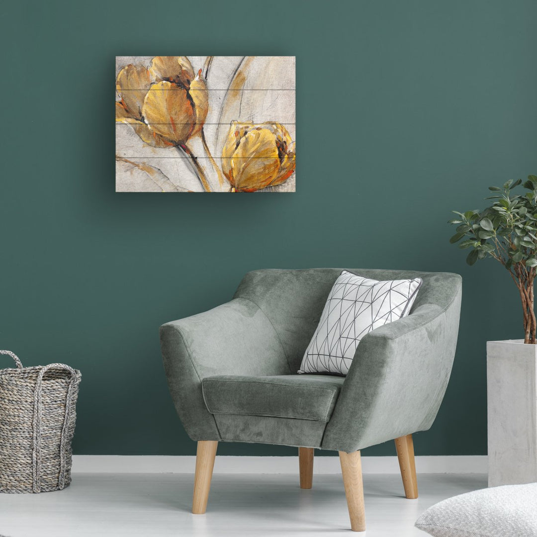 Wall Art 12 x 16 Inches Titled Golden Poppies On Taupe I Ready to Hang Printed on Wooden Planks Image 1