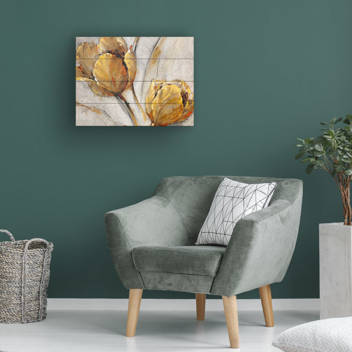 Wall Art 12 x 16 Inches Titled Golden Poppies On Taupe I Ready to Hang Printed on Wooden Planks Image 1