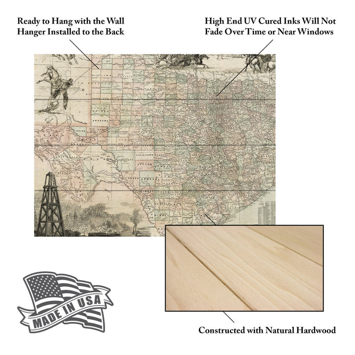 Wall Art 12 x 16 Inches Titled Map Of Texas Ready to Hang Printed on Wooden Planks Image 5