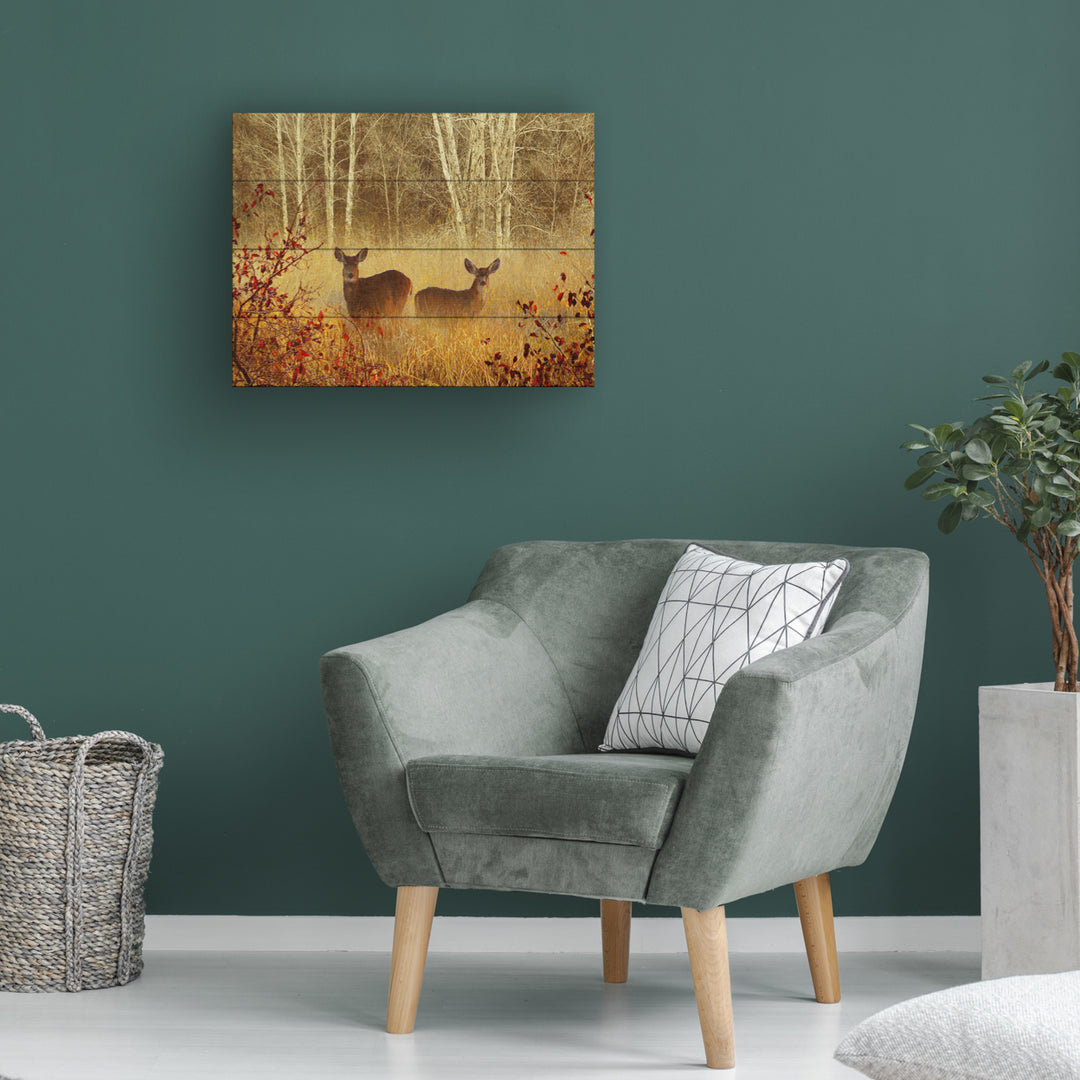 Wall Art 12 x 16 Inches Titled Foggy Deer Ready to Hang Printed on Wooden Planks Image 1