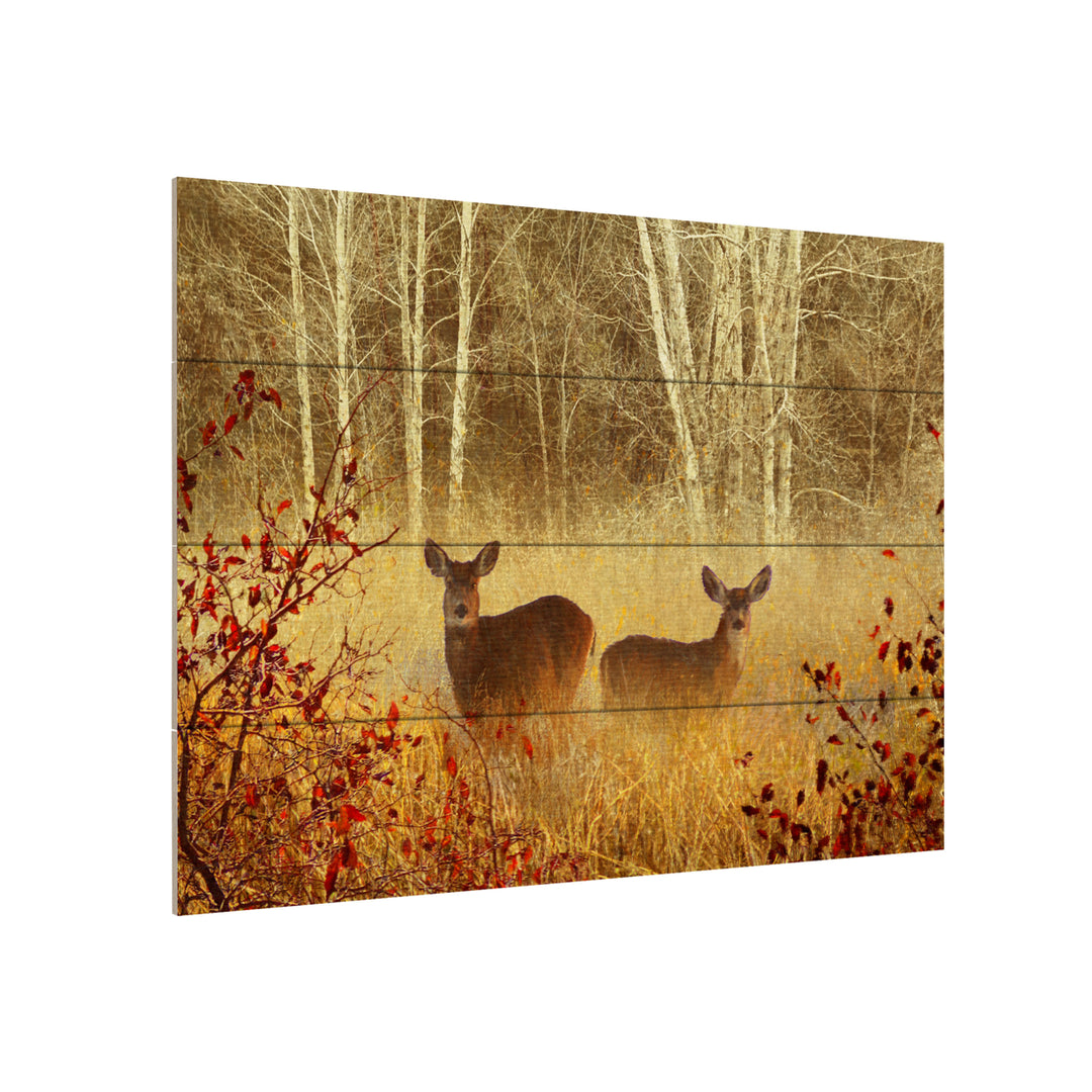 Wall Art 12 x 16 Inches Titled Foggy Deer Ready to Hang Printed on Wooden Planks Image 3
