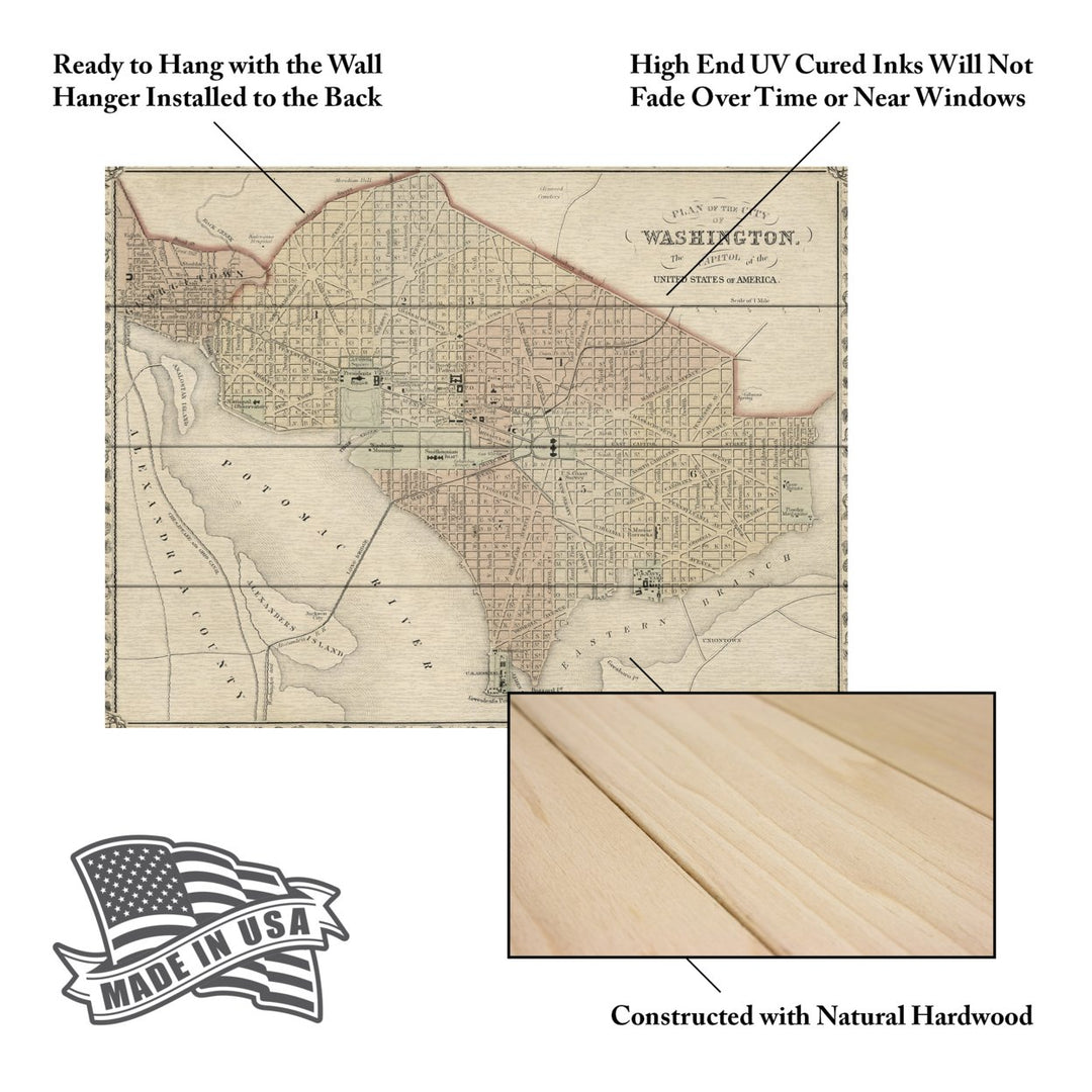 Wall Art 12 x 16 Inches Titled Plan Of Washington Dc Ready to Hang Printed on Wooden Planks Image 5