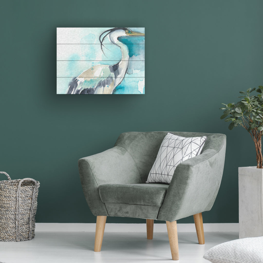 Wall Art 12 x 16 Inches Titled Heron Splash I Ready to Hang Printed on Wooden Planks Image 1