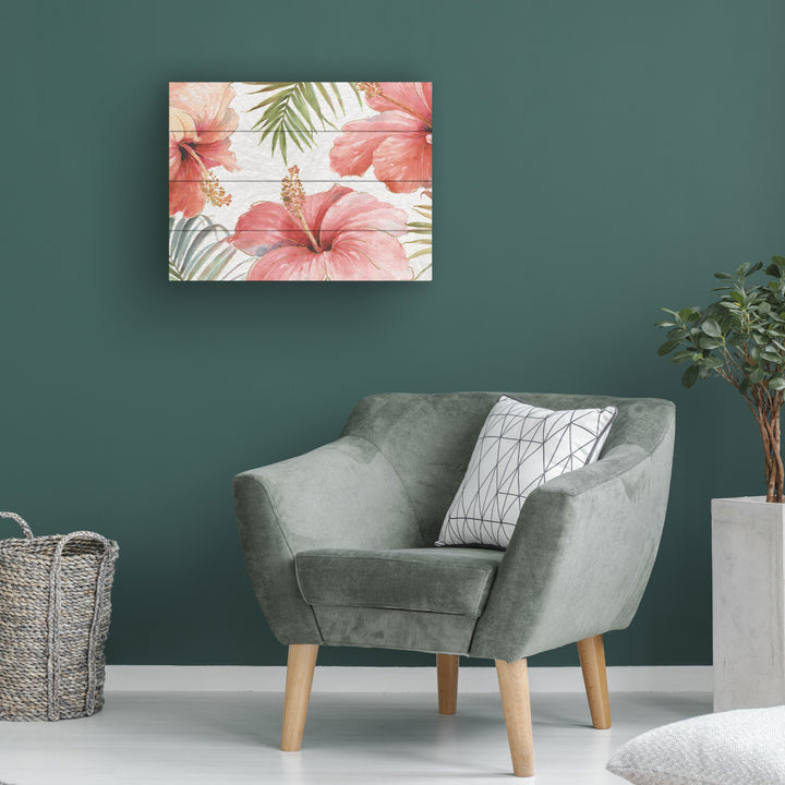 Wall Art 12 x 16 Inches Titled Tropical Blush I Ready to Hang Printed on Wooden Planks Image 1