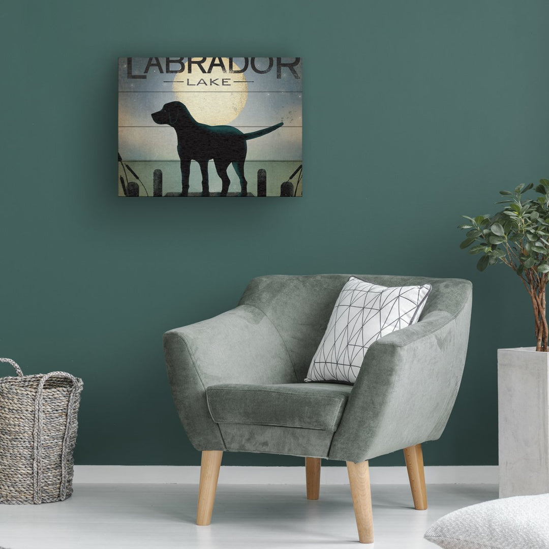 Wall Art 12 x 16 Inches Titled Moonrise Black Dog Labrador Lake Ready to Hang Printed on Wooden Planks Image 1