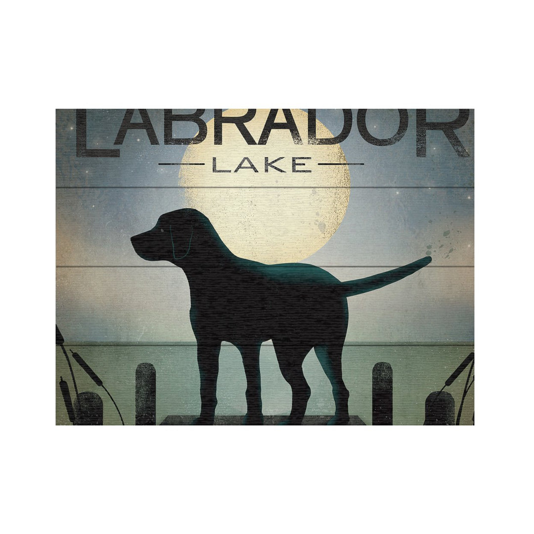 Wall Art 12 x 16 Inches Titled Moonrise Black Dog Labrador Lake Ready to Hang Printed on Wooden Planks Image 2