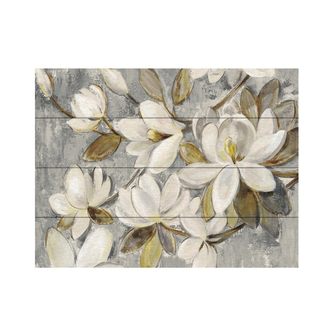 Wall Art 12 x 16 Inches Titled Magnolia Simplicity Neutral Gray Ready to Hang Printed on Wooden Planks Image 2