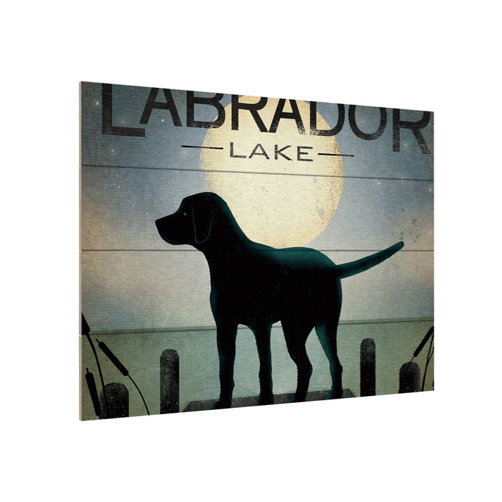 Wall Art 12 x 16 Inches Titled Moonrise Black Dog Labrador Lake Ready to Hang Printed on Wooden Planks Image 3