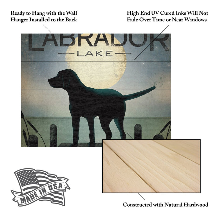 Wall Art 12 x 16 Inches Titled Moonrise Black Dog Labrador Lake Ready to Hang Printed on Wooden Planks Image 5