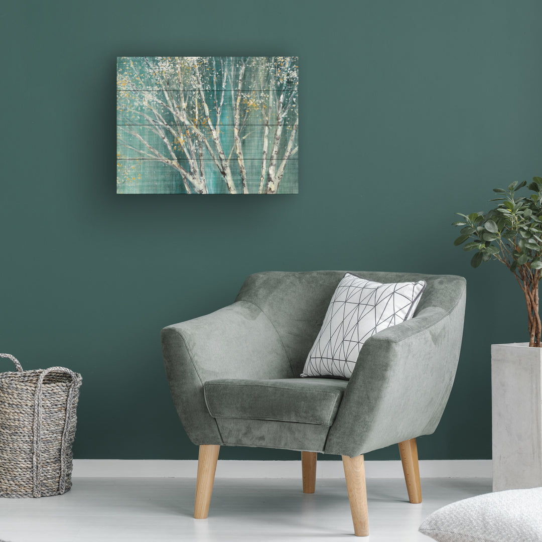 Wall Art 12 x 16 Inches Titled Blue Birch Ready to Hang Printed on Wooden Planks Image 1
