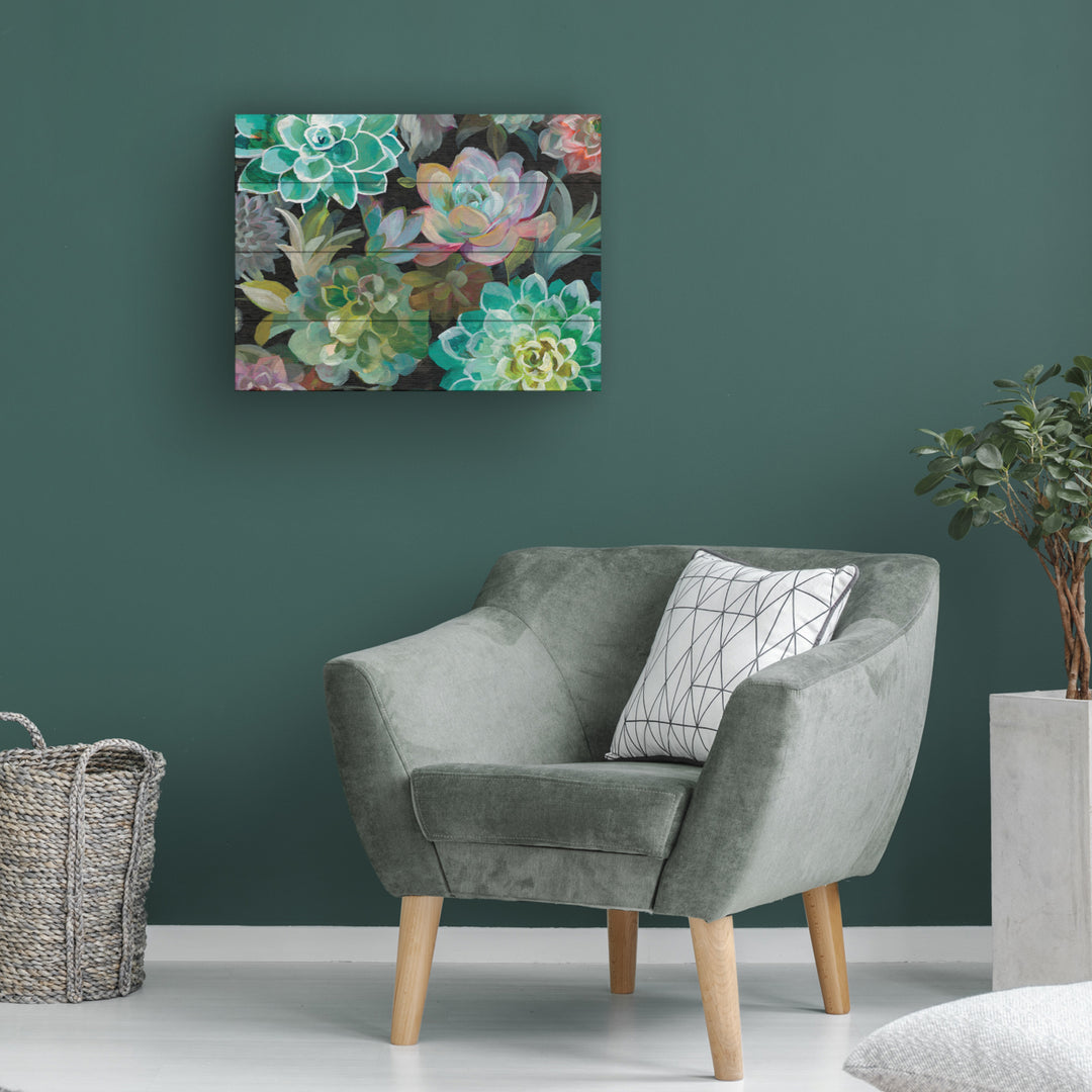 Wall Art 12 x 16 Inches Titled Floral Succulents v2 Crop Ready to Hang Printed on Wooden Planks Image 1