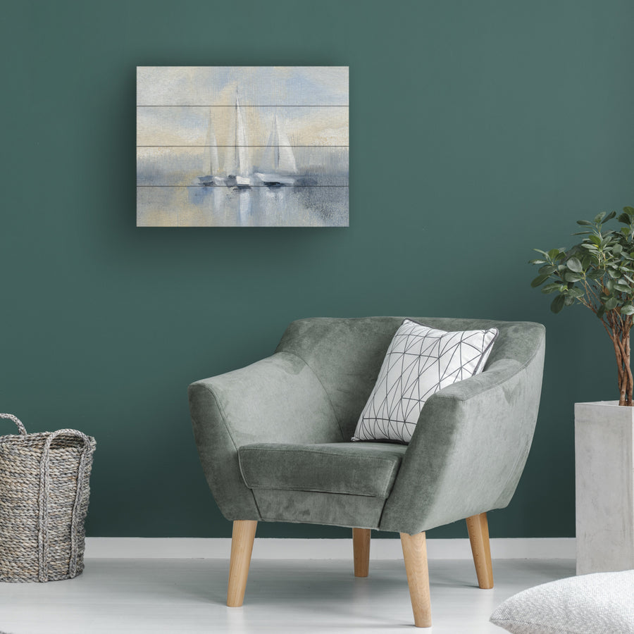 Wall Art 12 x 16 Inches Titled Morning Sail I Blue Ready to Hang Printed on Wooden Planks Image 1