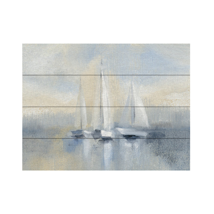Wall Art 12 x 16 Inches Titled Morning Sail I Blue Ready to Hang Printed on Wooden Planks Image 2