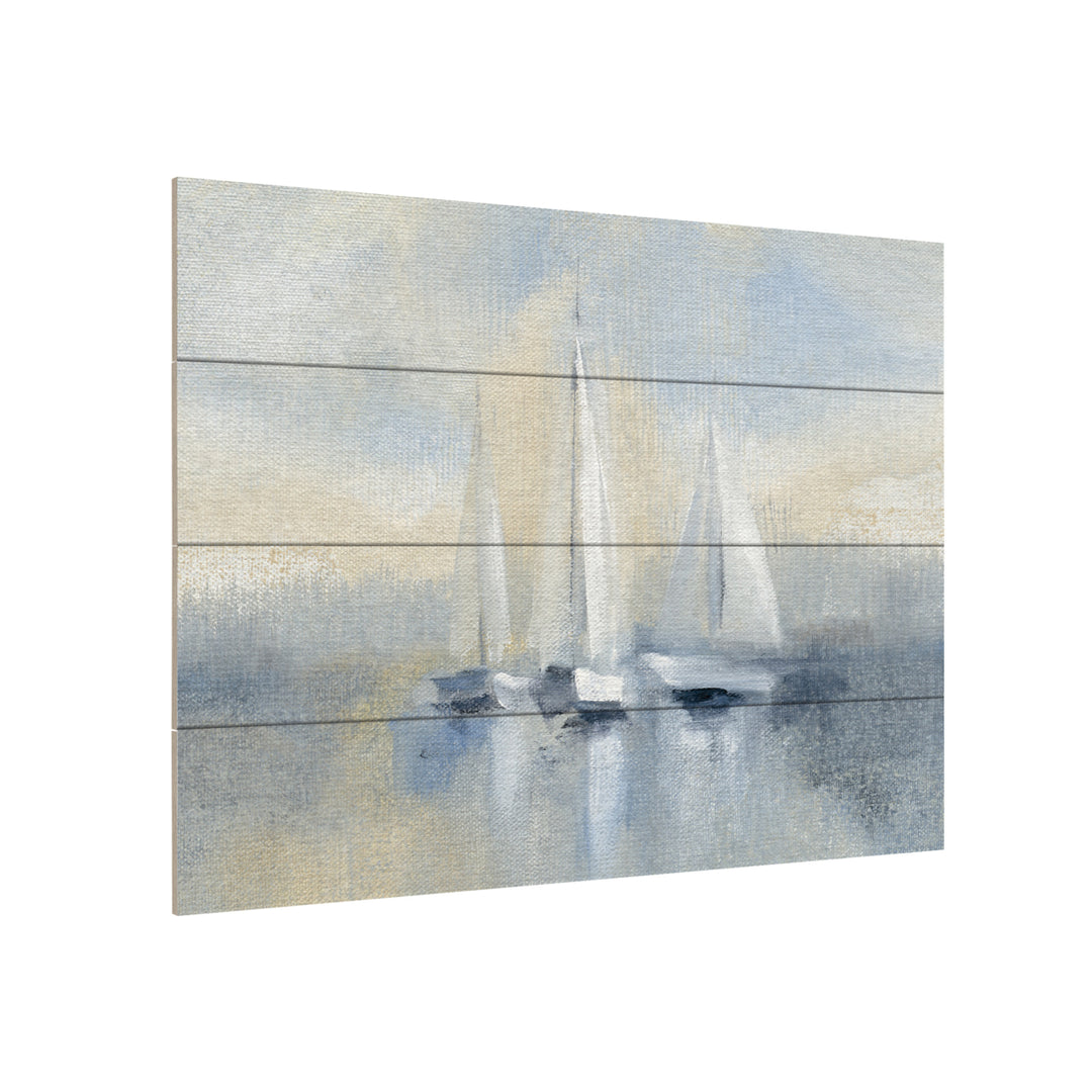 Wall Art 12 x 16 Inches Titled Morning Sail I Blue Ready to Hang Printed on Wooden Planks Image 3
