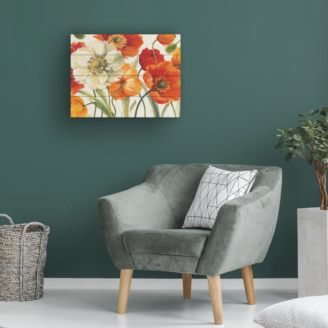 Wall Art 12 x 16 Inches Titled Poppies Melody I Ready to Hang Printed on Wooden Planks Image 1