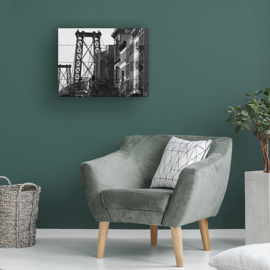 Wall Art 12 x 16 Inches Titled Williamsburg Bridge Ready to Hang Printed on Wooden Planks Image 1