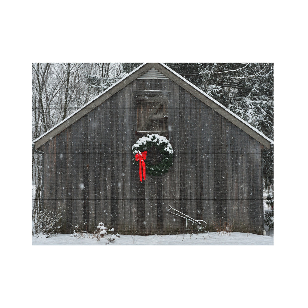 Wall Art 12 x 16 Inches Titled Christmas Barn in the Snow Ready to Hang Printed on Wooden Planks Image 2