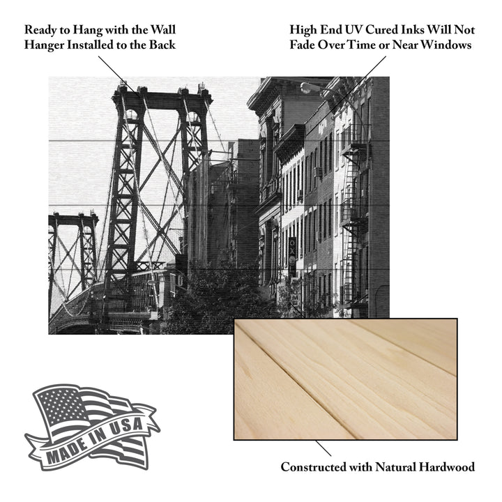Wall Art 12 x 16 Inches Titled Williamsburg Bridge Ready to Hang Printed on Wooden Planks Image 5