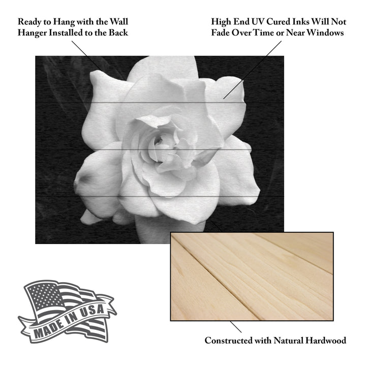 Wall Art 12 x 16 Inches Titled Gardenia in Black and White Ready to Hang Printed on Wooden Planks Image 5