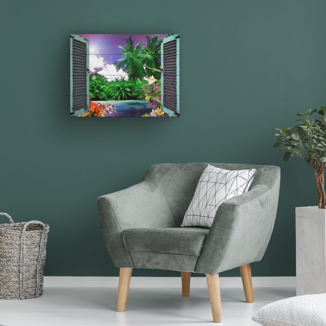 Wall Art 12 x 16 Inches Titled Window to Paradise I Ready to Hang Printed on Wooden Planks Image 1