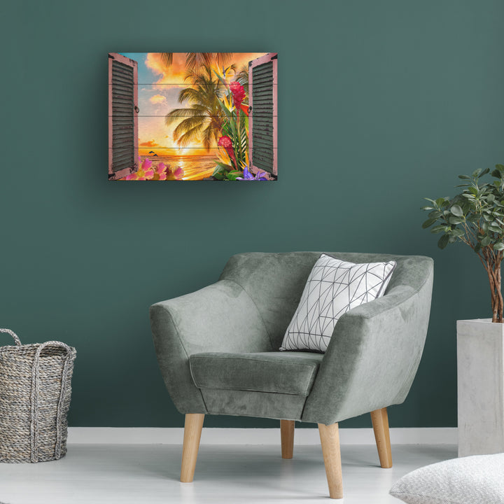 Wall Art 12 x 16 Inches Titled Window to Paradise II Ready to Hang Printed on Wooden Planks Image 1